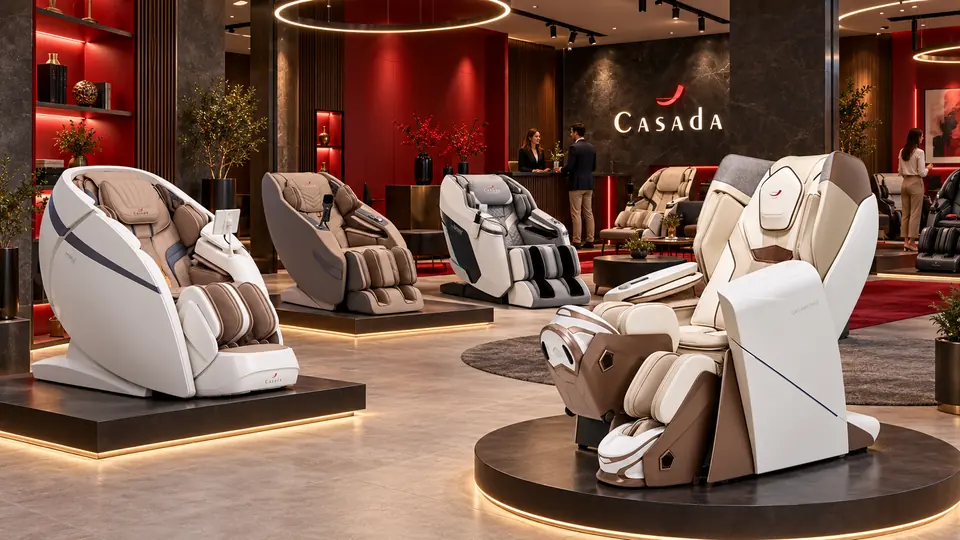 Konzeptvisualisierung eines CASADA Showrooms mit Massagesesseln